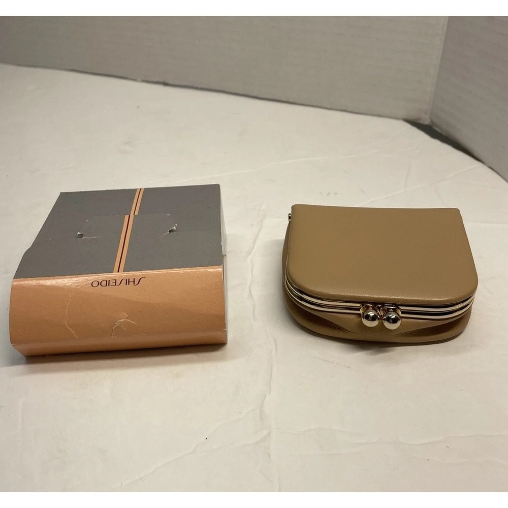 SHISEIDO Beige makeup pouch faux leather cosmetic toiletry case bag Vintage
